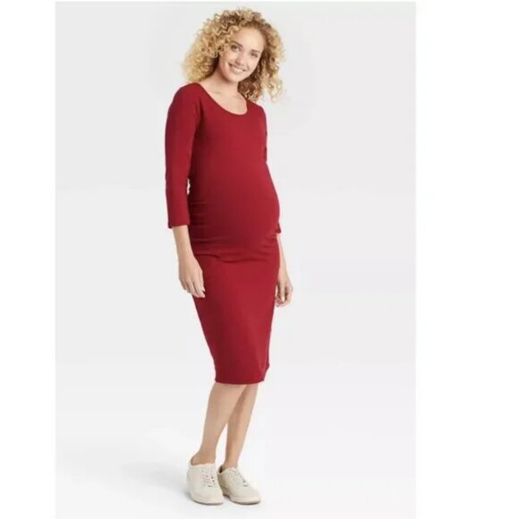 *3 FOR $9* NEW Isabel Maternity by Ingrid 3/4 Sleeve Midi Calf Length Tee Dress - Picture 1 of 2